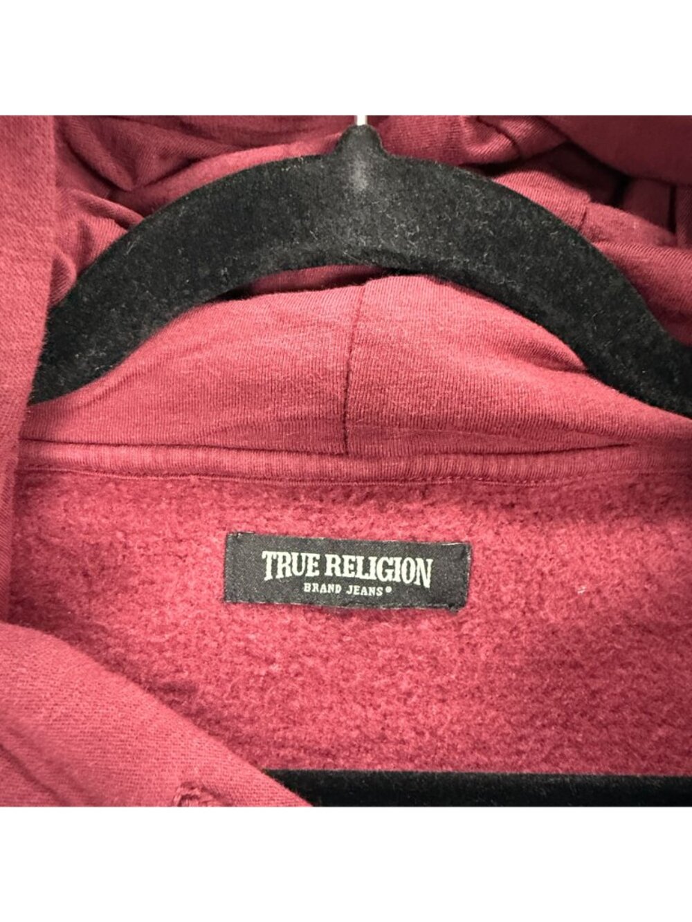 True Religion Men's Relaxed Fit Patch Graphic Hoodie Burgundy - Picture 15 of 16